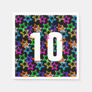 10th Birthday Neon Stars On Black   Napkin