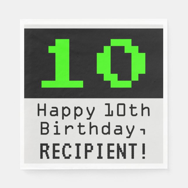 10th Birthday - Nerdy / Geeky Style "10" & Name Napkin (Front)