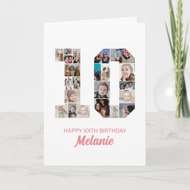10th Birthday Number 10 Photo Collage Personalised Card (Front)