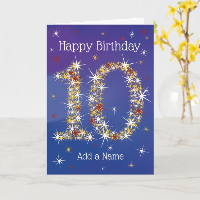 10th Birthday - Number 10 Stars - Blue - Age 10 Card (Yellow Flower)