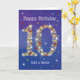 10th Birthday - Number 10 Stars - Blue - Age 10 Card