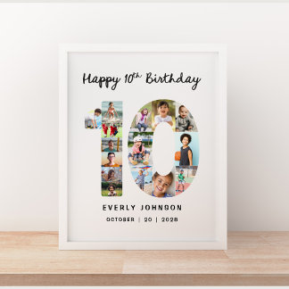 10th Birthday Number Photo 16x 20in Collage Poster