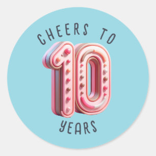 10th Birthday or Anniversary 3D Number Milestone Classic Round Sticker