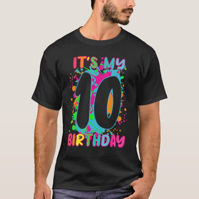 10th Birthday paint splashes  kids girls boys 10 y T-Shirt (Front)