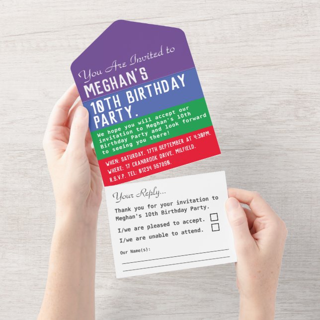 10th Birthday Party All In One Invitation (Tearaway)