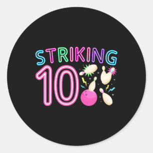 10th Birthday Party Bowling Girl 10 Year Old Bowli Classic Round Sticker