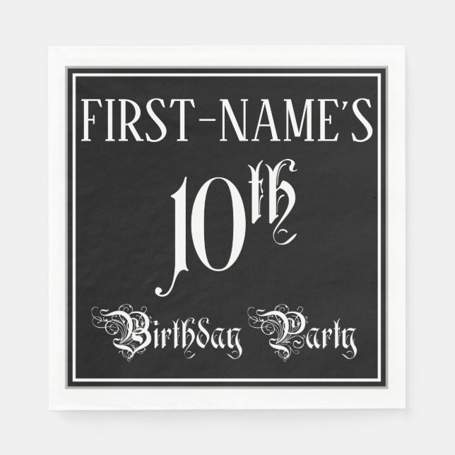 10th Birthday Party — Fancy Script + Custom Name Napkin (Front)
