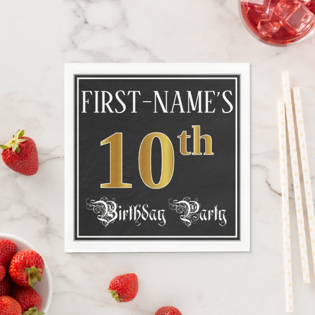 10th Birthday Party — Fancy Script, Faux Gold Look Napkin (Insitu)