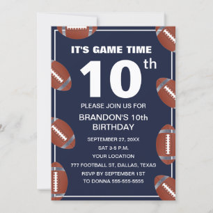 10th Birthday Party Football Navy Sport Kids Boy Invitation