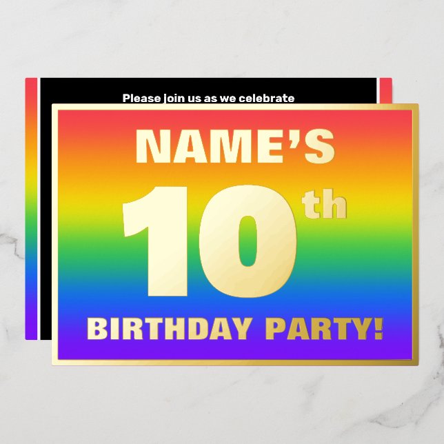 10th Birthday Party: Fun, Colourful Rainbow Patter (Front/Back)