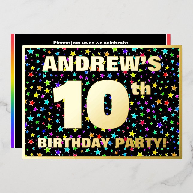 10th Birthday Party — Fun, Colourful Stars Pattern (Front/Back)