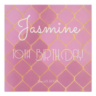 10th Birthday Party Girl Gold Pink Glitter Pattern Poster