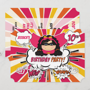10th Birthday Party Girls Superhero Pink Comic Invitation