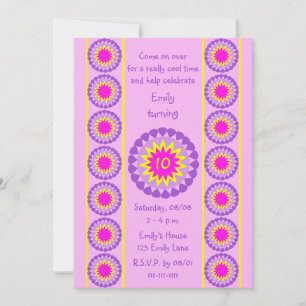 10th Birthday Party Invitation Cool Pink