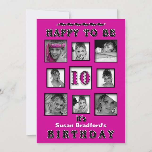 10TH Birthday Party Invitation - Photos - Fuchsia (Front)
