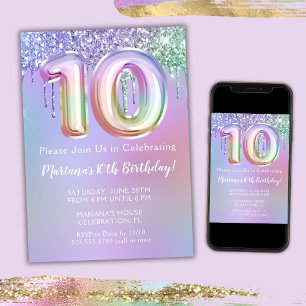10th Birthday Party Invitation Purple Pink Glitter