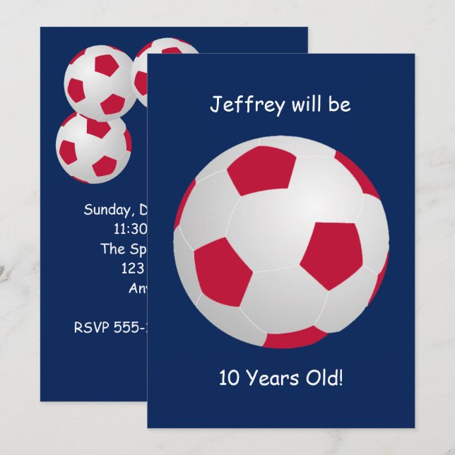 10th Birthday Party Invitation Soccer Ball (Front/Back)