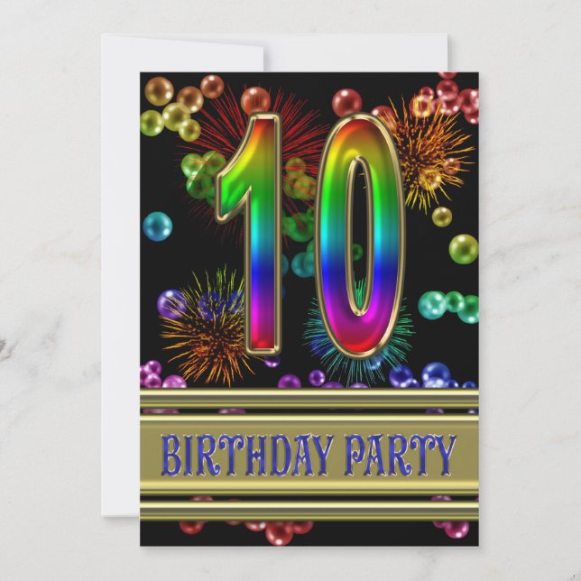 10th Birthday party Invitation with bubbles (Front)