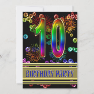 10th Birthday party Invitation with bubbles