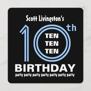 10th Birthday Party Modern Blue and Black B451A Invitation