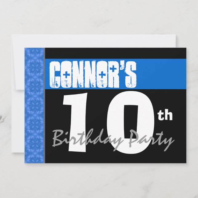 10th Birthday Party Modern Bright Blue Stars V01A Invitation (Front)