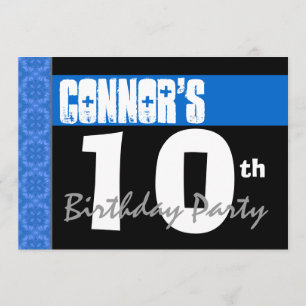 10th Birthday Party Modern Bright Blue Stars V01A Invitation
