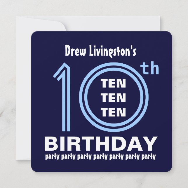 10th Birthday Party Modern Hues of Blue B451B Invitation (Front)