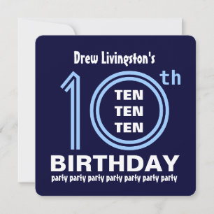 10th Birthday Party Modern Hues of Blue B451B Invitation