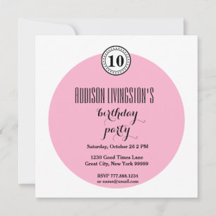 10th Birthday Party Modern Pink Black Bubble V03B Invitation