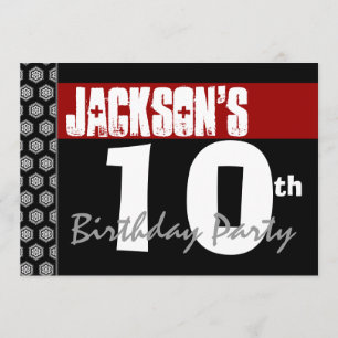 10th Birthday Party Modern Red Black and White Invitation