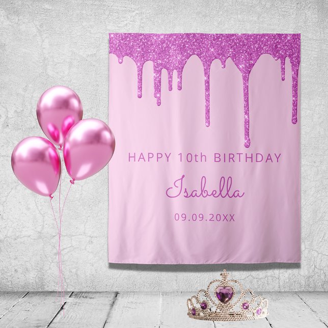 10th Birthday party pink glitter drip girl  Tapestry (Creator Uploaded)