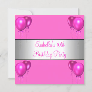 10th Birthday Party Pretty in Pink Bright Balloons Invitation