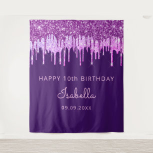 10th Birthday party purple pink glitter drip girl Tapestry