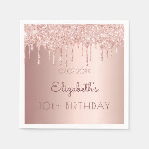 10th birthday party rose gold drips 10 girl pink napkin