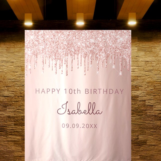 10th Birthday party rose gold glitter drip girl Tapestry (Creator Uploaded)
