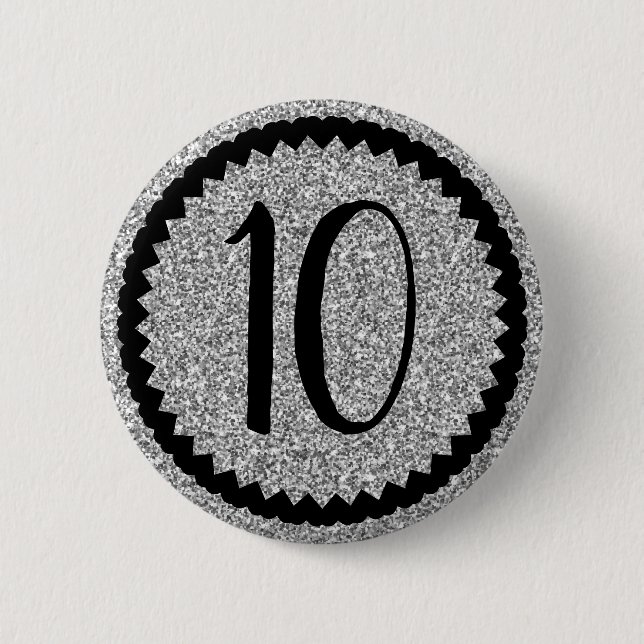10th Birthday Party Silver Glitter Classic 6 Cm Round Badge (Front)