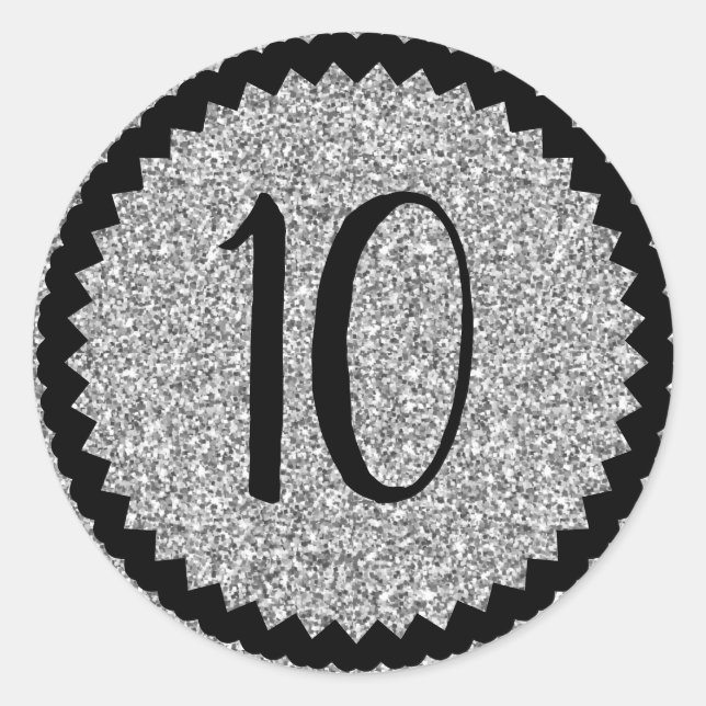 10th Birthday Party Silver Glitter Classic Classic Round Sticker (Front)