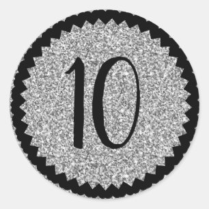 10th Birthday Party Silver Glitter Classic Classic Round Sticker