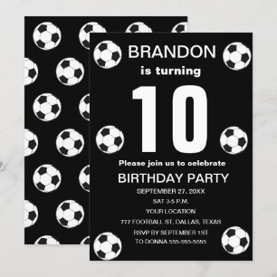 10th Birthday Party Soccer Black Boys Sports Invitation