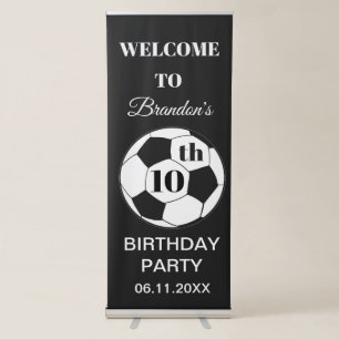 10th Birthday Party Soccer Black Boys Sports Retractable Banner