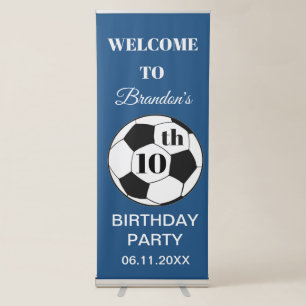 10th Birthday Party Soccer Blue Boys Sports Retractable Banner
