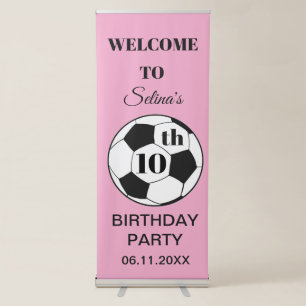 10th Birthday Party Soccer Pink Girl Sports Retractable Banner