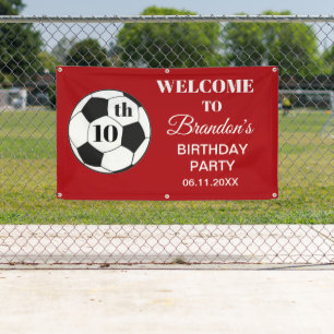 10th Birthday Party Soccer Red Boys Sports Banner