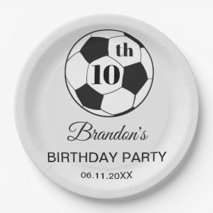 10th Birthday Party Soccer White Boys Sports Paper Plate