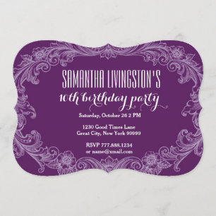 10th Birthday Party Template Purple Vintage V06