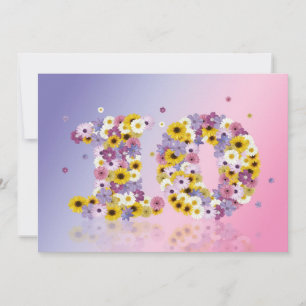 10th Birthday party, with flowered letters Invitation