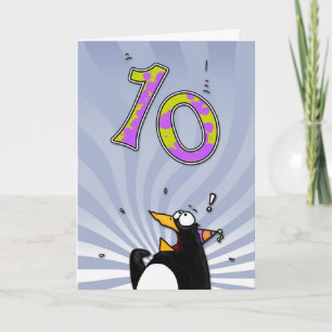 10th Birthday - Penguin Surprise Card