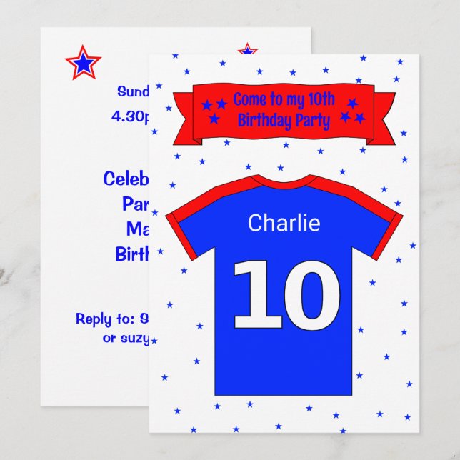 10th birthday personalised party invitation (Front/Back)