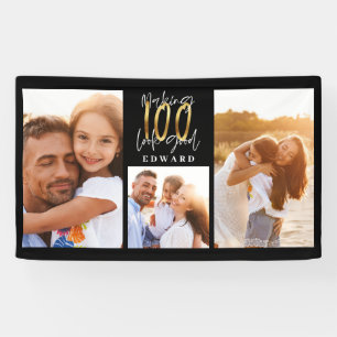 10th birthday photo collage black gold typography  banner