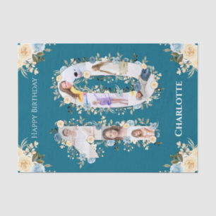 10th Birthday Photo Collage Teal Yellow Flower Tissue Paper